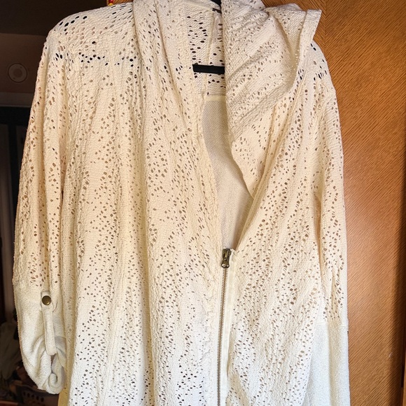 Free People Jackets & Blazers - Free People Cream Knit Hooded Jacket